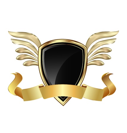 Gold Shield with wings and bow vectorのイラスト素材