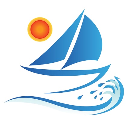 Boat waves and sun vectorのイラスト素材