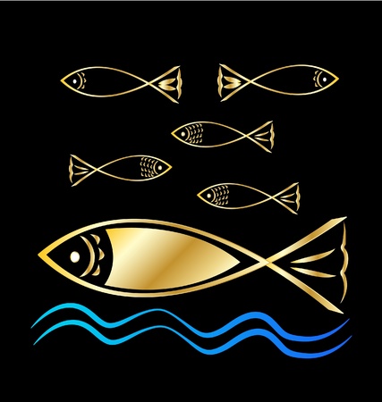 Fish group and waves backgroundのイラスト素材