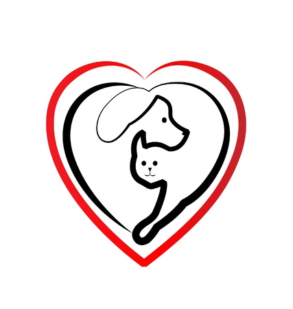 Dog and cat heads silhouettes in heart shape iconのイラスト素材