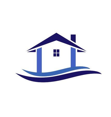 House and waves in blue colors illustration iconのイラスト素材