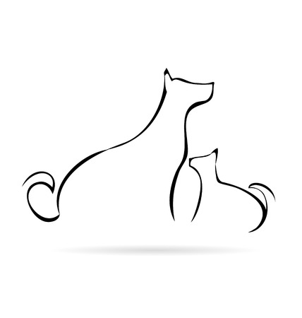 Vector of stylized cat and dog silhouettesのイラスト素材