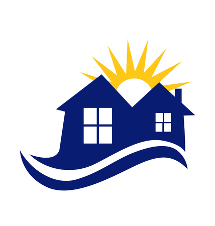 Houses sun and waves icon vectorのイラスト素材