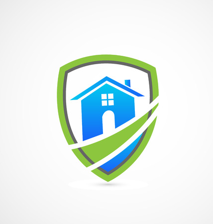 Houses real estate green shield iconのイラスト素材