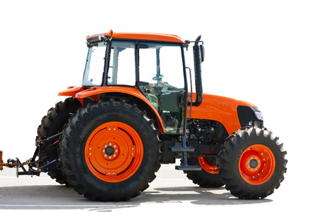 Agriculture red tractor on white backgroundの写真素材