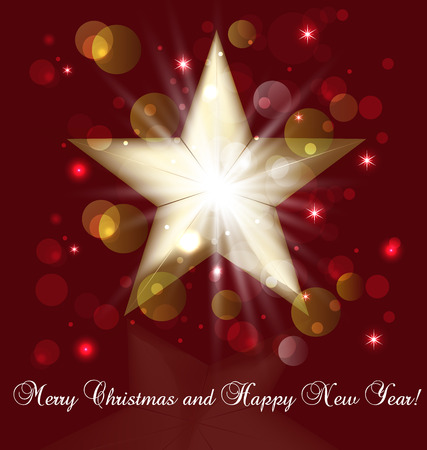 Glitter golden christmas star with bokeh bubbles greetings card vectorのイラスト素材