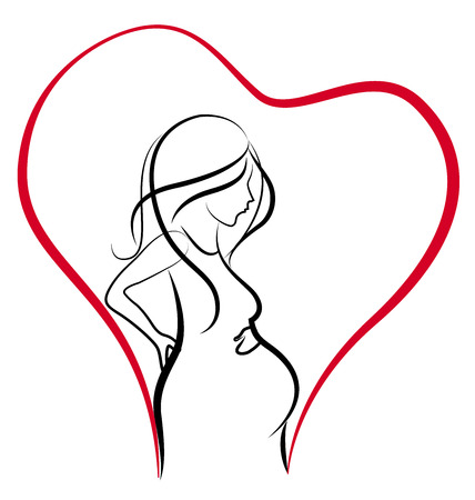 Silhouette of pregnant woman heart love vector logoのイラスト素材