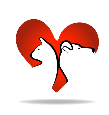 Cat and dog heart love logo abstract designのイラスト素材