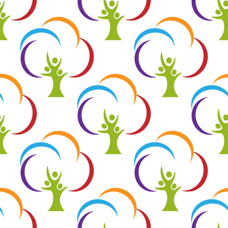 Tree people pattern background templateのイラスト素材