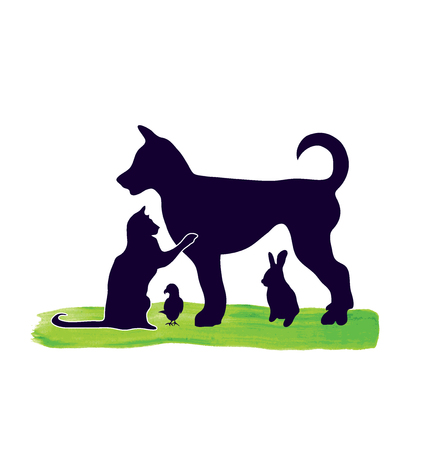 Pets cat dog rabbit and parrot silhouettes icon vector imageのイラスト素材