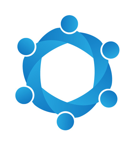 Teamwork business logo. Concept of community union goals solidarity partners children vector graphic. This logo template also represents colorful kids playing together hugs and unity of workers employees meetingのイラスト素材