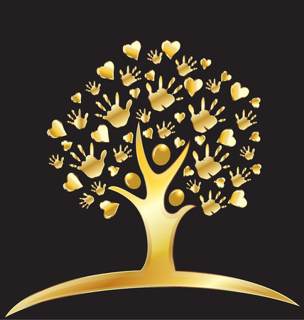 Tree with hands and hearts figures gold design logoのイラスト素材