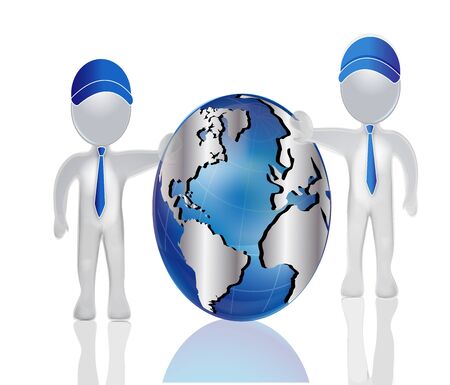 3D men with world map globe vector logoのイラスト素材
