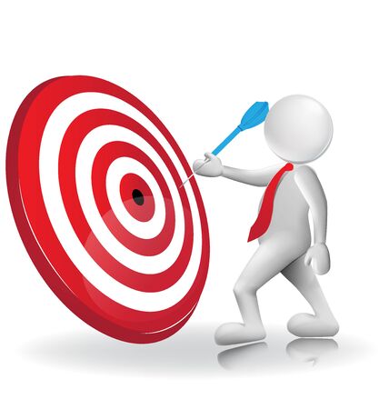 3d man white people hit the red target with blue dart, isolated white background, 3d vector logoのイラスト素材