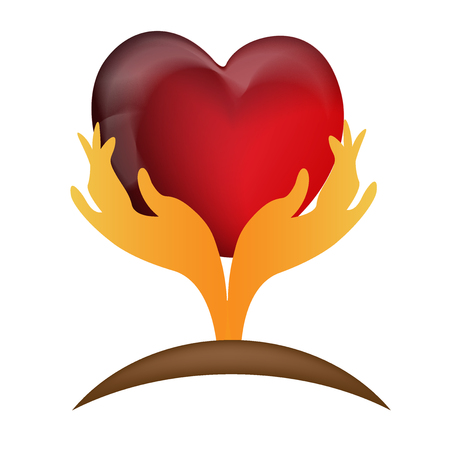 Hands holding a heart concept of helping and charity or sick people care icon logo vectorのイラスト素材
