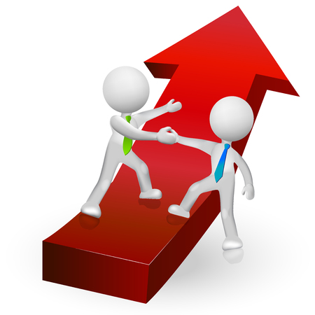 3D people climbing to success in a red arrow symbolic icon logo vectorのイラスト素材