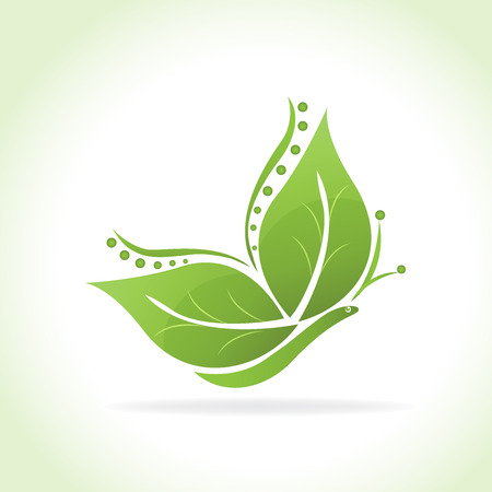 Green leafs butterfly shape icon logo vector image illustration.のイラスト素材