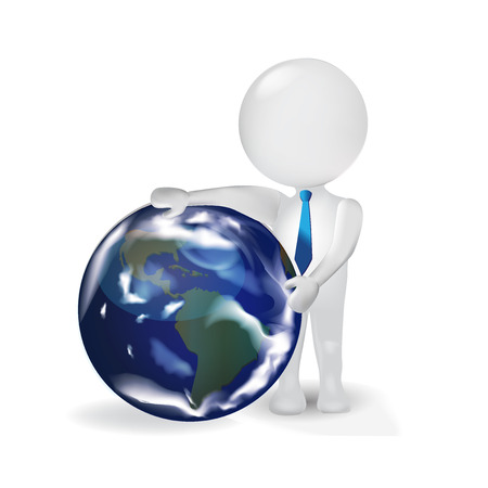 3D small people business man with earth globe vector icon logoのイラスト素材