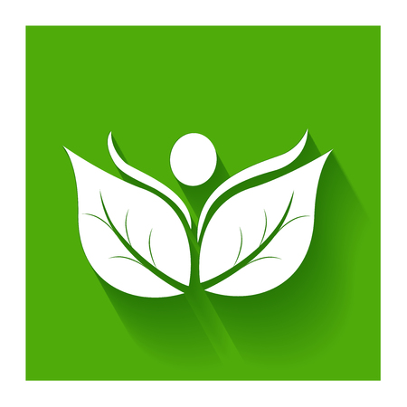Healthy and nature leafs flat icon on green logo vectorのイラスト素材