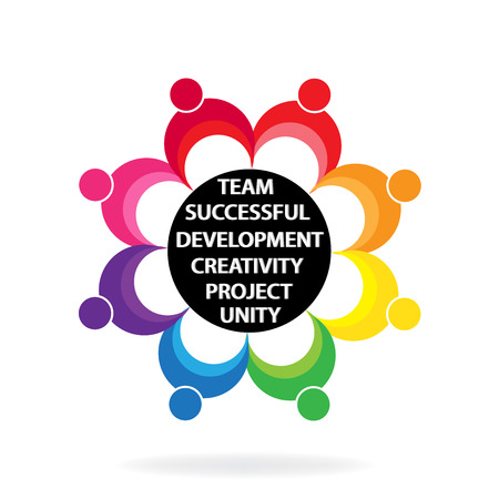 Teamwork unity people holding hands colorful vector logo designのイラスト素材