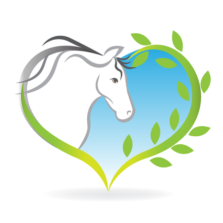 Horse inside of a love heart leafs logo vector imageのイラスト素材