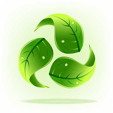 Green leafs with drop water concept of recycle symbol logo iconのイラスト素材