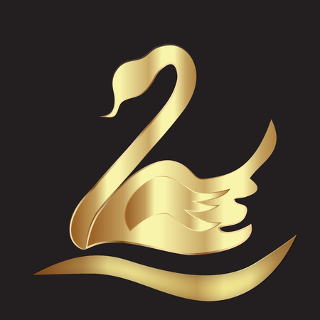 Golden Swan on black backgroundのイラスト素材