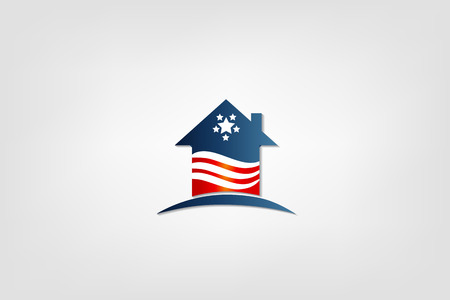 House with American flag iconのイラスト素材
