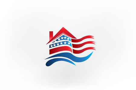 House with American flag iconのイラスト素材