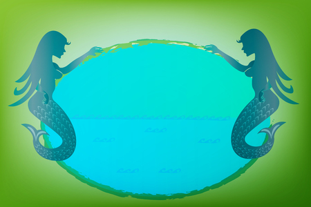 Mermaids on fantasy sea logo vectorのイラスト素材