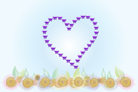 Spring butterflies love heart and flowers vector background templateのイラスト素材