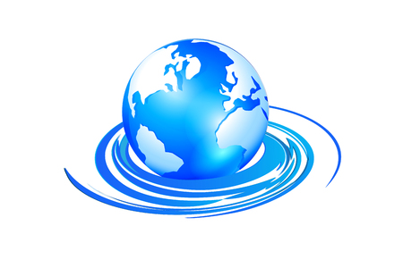 Global world map and swirly wave  vector imageのイラスト素材