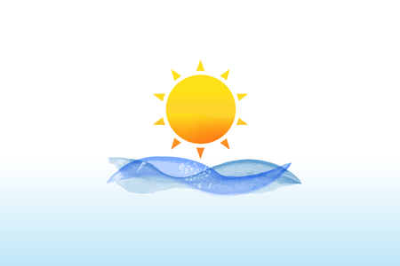 Logo sun and waves watercolor vector image templateのイラスト素材