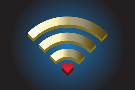 Wi-Fi with a red love heart symbol logoのイラスト素材