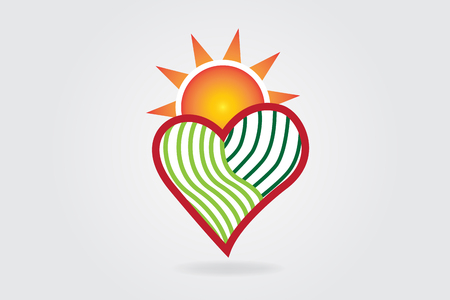 Sun and green agriculture love heart logoのイラスト素材