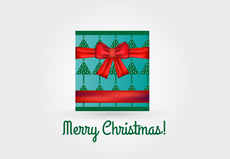 Christmas box gift with red ribbon, christmas card vectorのイラスト素材