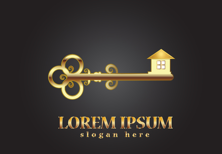 Gold vintage key house real estate vector graphicのイラスト素材