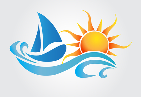 Sun and waves boat vector designのイラスト素材