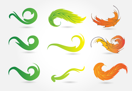 Set autumn wavy leafs vintage element logo vectorのイラスト素材