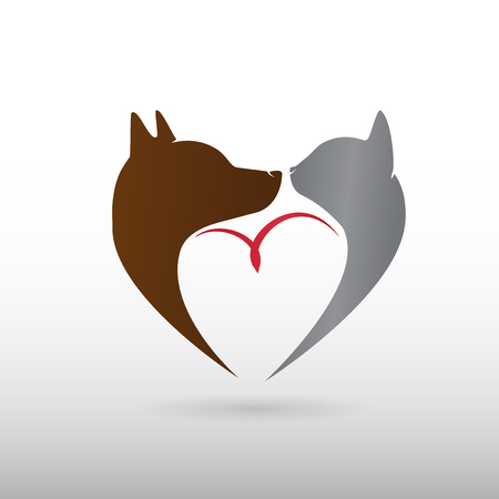 Logo dog cat and bird in a heart shapeのイラスト素材