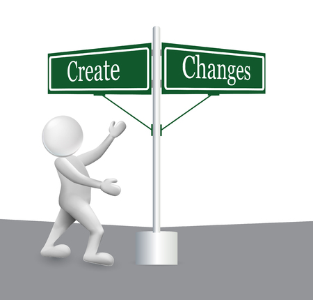 3D man with signs to make changes to get success vector imageのイラスト素材
