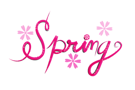 Spring text word iwith pink flowers con vector image design,のイラスト素材
