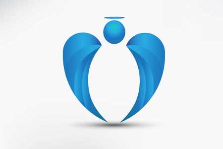 Blue angel praying symbol of love and care people that believe in God. Vector image designのイラスト素材