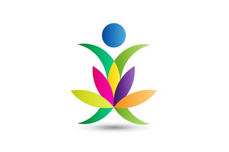 Colorful lotus and yoga figure vectorのイラスト素材
