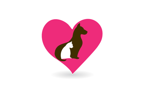 Dog and cat silhouette love heart shape icon vector imageのイラスト素材