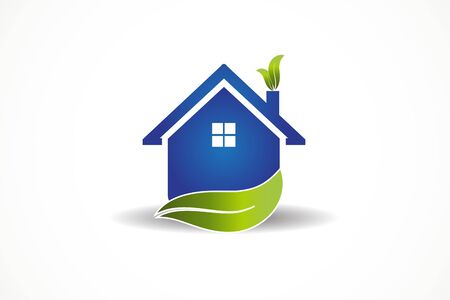 Blue House and leaf real estate vectorのイラスト素材