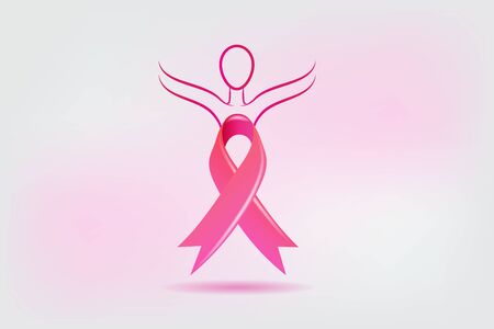 Woman breast cancer awareness ribbon figure people symbol vector imageのイラスト素材