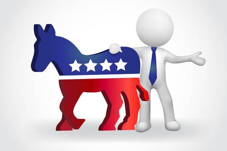 3D small people USA donkey democratic symbol card vector imageのイラスト素材