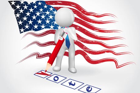3D small people - Checklist US Flag Vote Text symbol card vector imageのイラスト素材