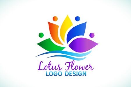 Logo beautiful lotus flower spa massage yoga people business id card colorful vector web logotype image design templateのイラスト素材